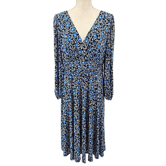 Eliza J Dresses & Skirts - Eliza J Floral Print Crossover Front Fit & Flare Dress Black & Blue Women's 12